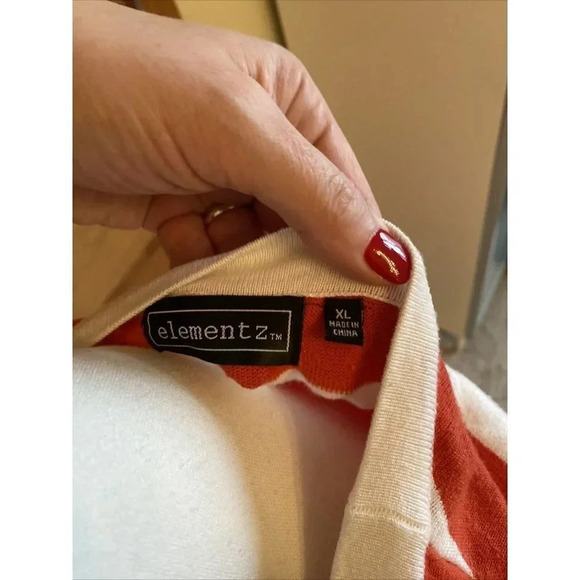 Elementz Button Up Sweater Women's Orange White Striped Attached Tank XL - Picture 7 of 8